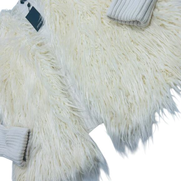 NWT Jones New York Cream Faux Fur Open-Front Cardigan Sweater Ribbed Knit Sz XL - Picture 3 of 11